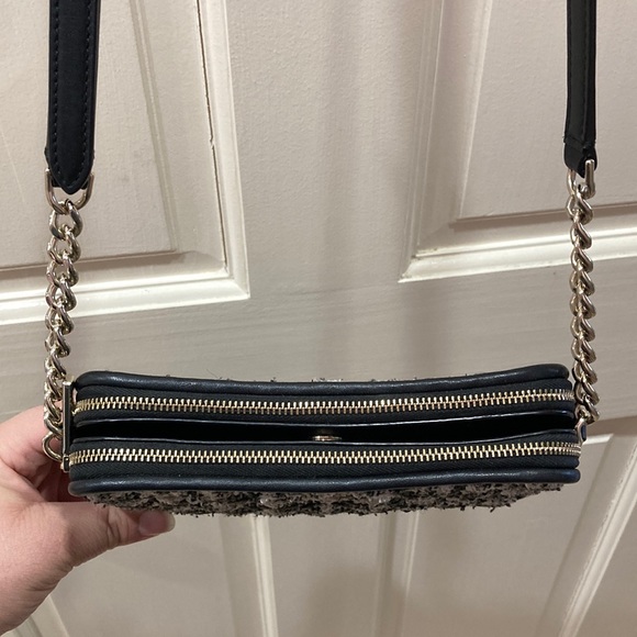 Kate Spade Black Natalia Double Zip Tweed Crossbody Purse Bag - Picture 4 of 16